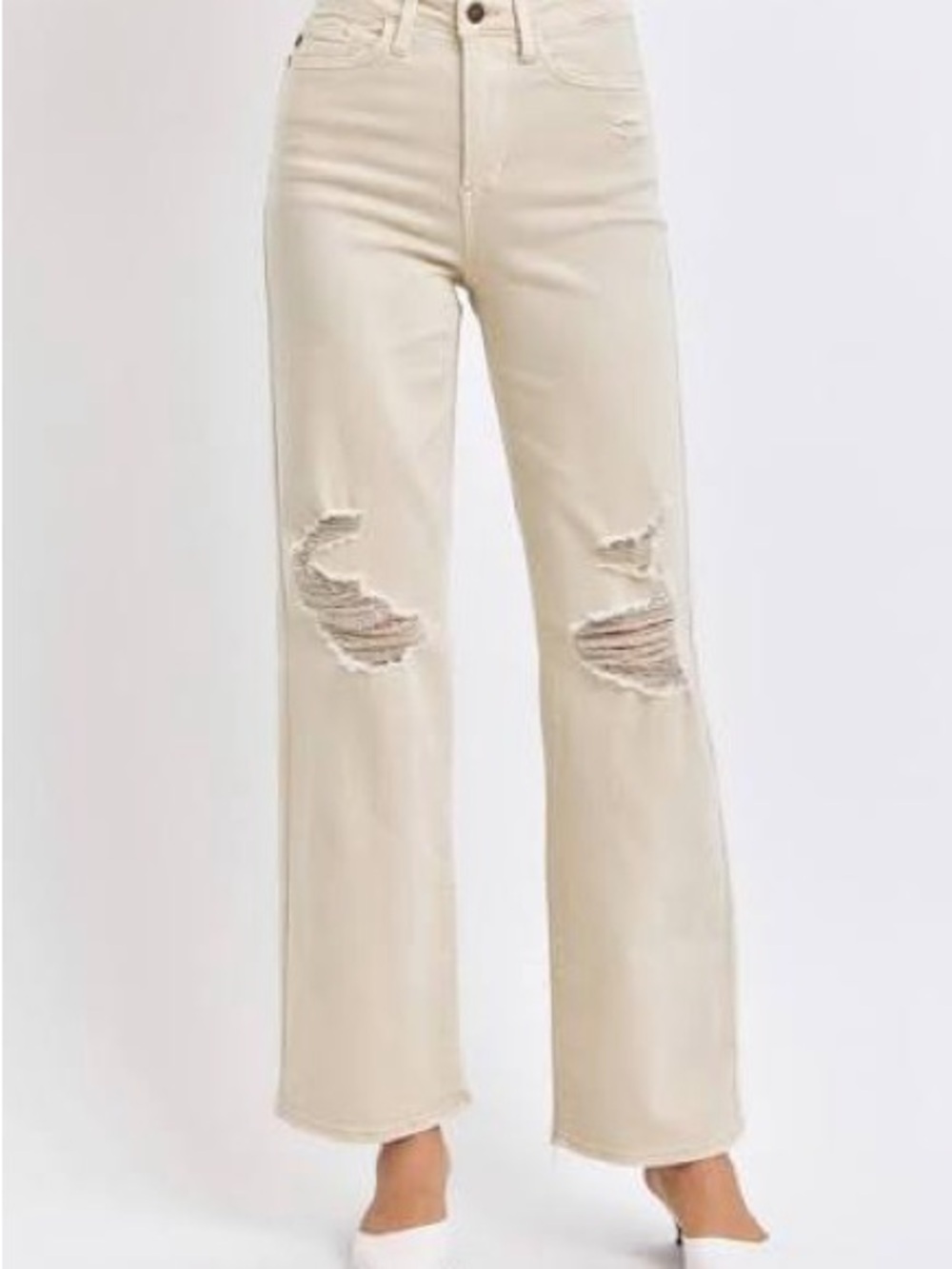 Judy Blue Bone High-Rise Flare Jeans with Distressed Knees